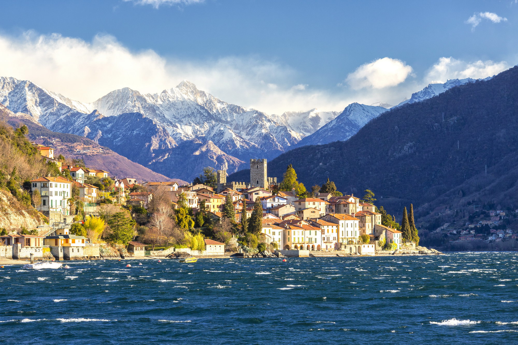 lake como with mountain view